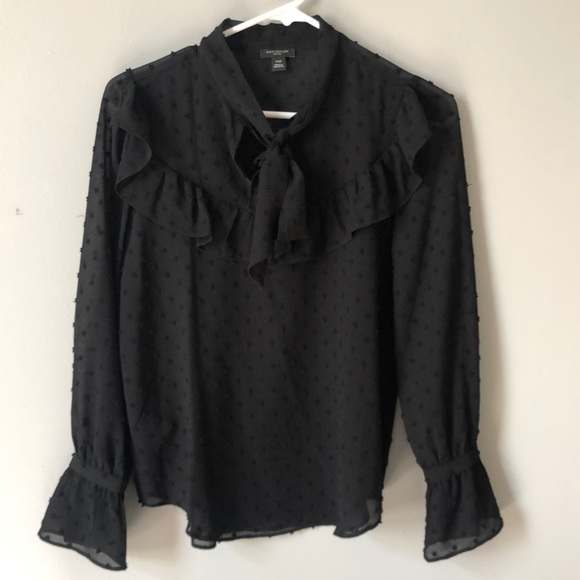 Ann Taylor dotted ruffle tie neck top - Picture 2 of 9